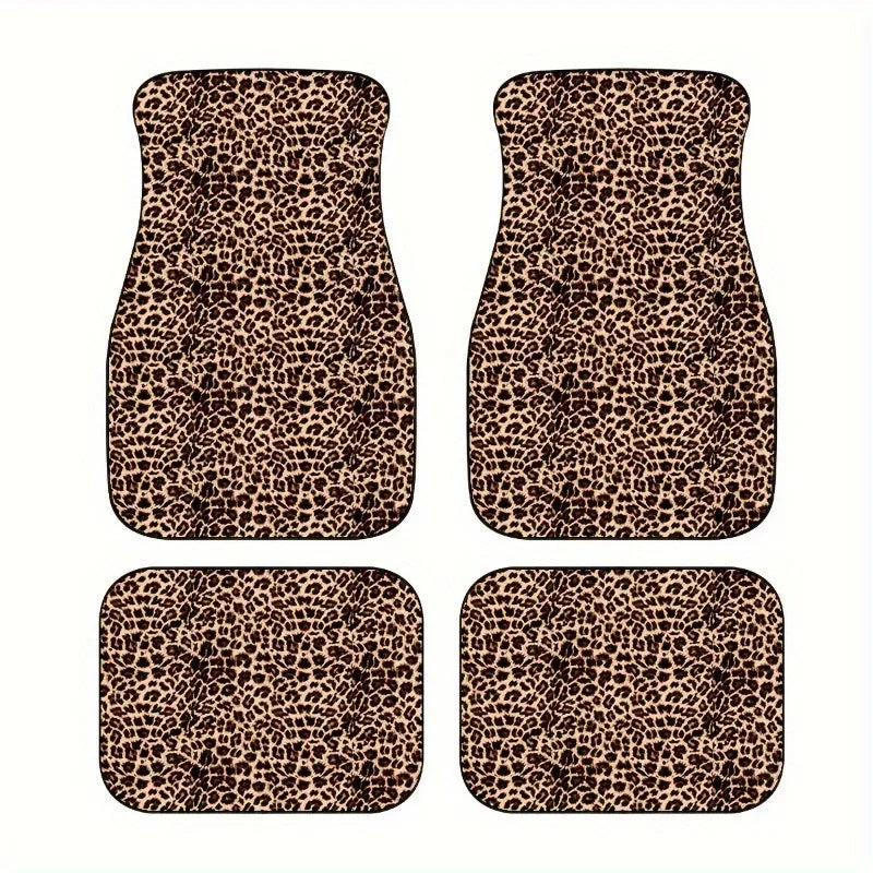 Leopard Print Car Floor Mats Set, All-Weather Universal Size for Front and Rear Seats, Suitable for SUVs, Limousines, LKWs