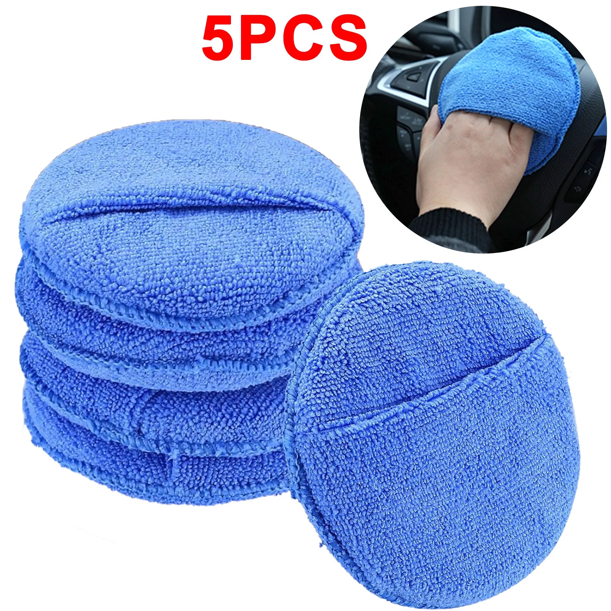 10Pcs Car Waxing Polish Sponges 5 Inch Car Detailing Wax Applicator Pads Round Pocket Microfiber Foam Sponges Car Cleaning Tools