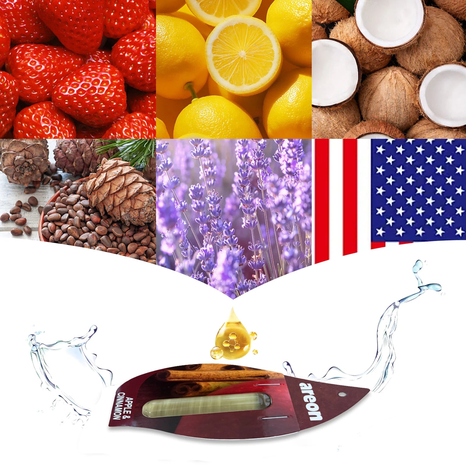 areon 3-18pcs Car Air Freshener Natural Tea Fragrance Vehicle-mounted Hanging Vanilla Scent Water Drop-shaped Car Interior