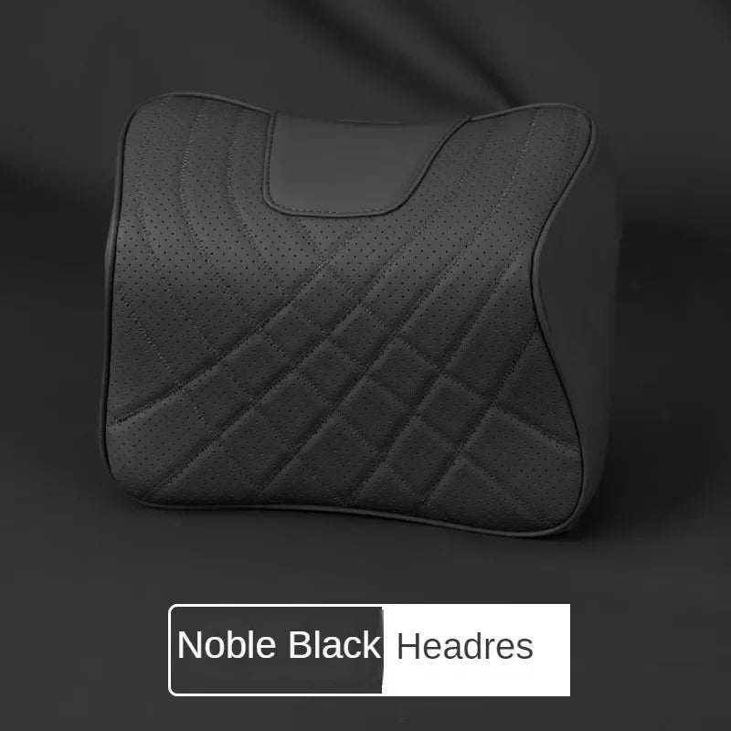 Car Neck Pillow Memory Foam Leather Auto Headrest And Back Cushion Set Seat Lumbar Waist Support Sewing Head Protective Cover