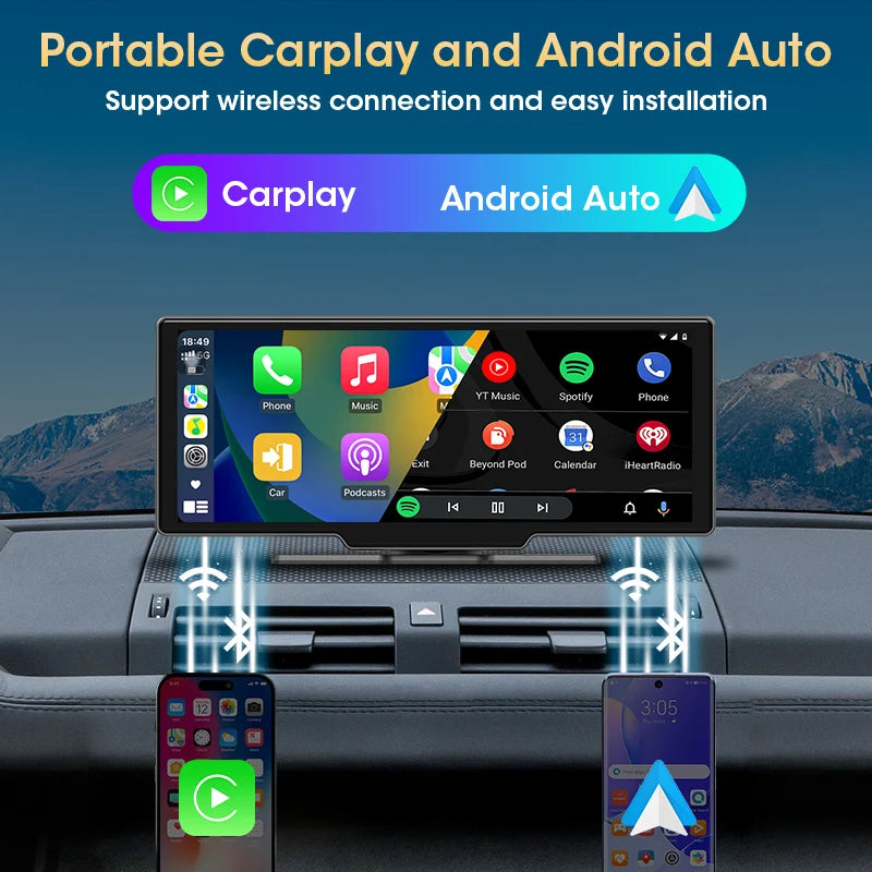Srnubi 10.26" Car Play Screen Android WIFI Car Multimedia Player Wireless Carplay Android Auto Car Screen for YouTube Netflix