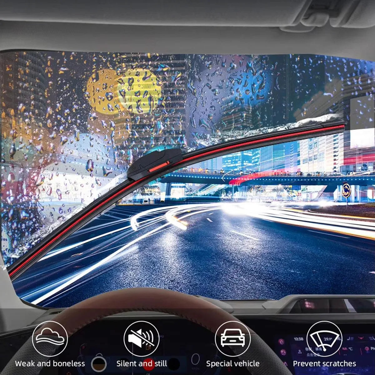 Car Windshield Wiper Blade 13 "14" 16 "18" 19 "20" 21 "22" 24 "26" 28 "Waterproof Wiper Blade J/U Hook Double Rubber Wiper Blade