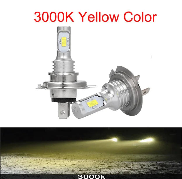 2Pcs H7 H1 H8 H9 H11 9005 9006 LED Bulbs HB3 HB4 CSP LED Super Bright Headlight DRL Lamp 6000K White 3000K Yellow 12000K Blue
