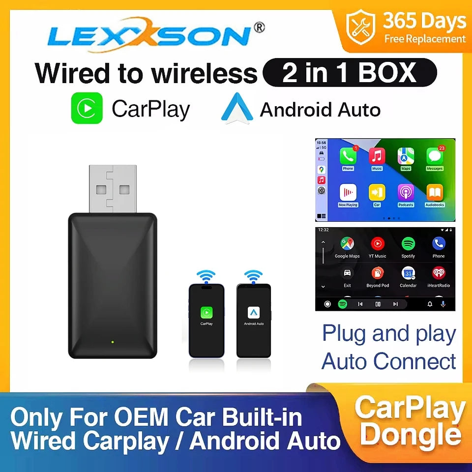2in1 Wireless CarPlay Dongle Wireless Android Auto Adapter AI Smart Box Car Intelligent Systems For Car With Wired CarPlay