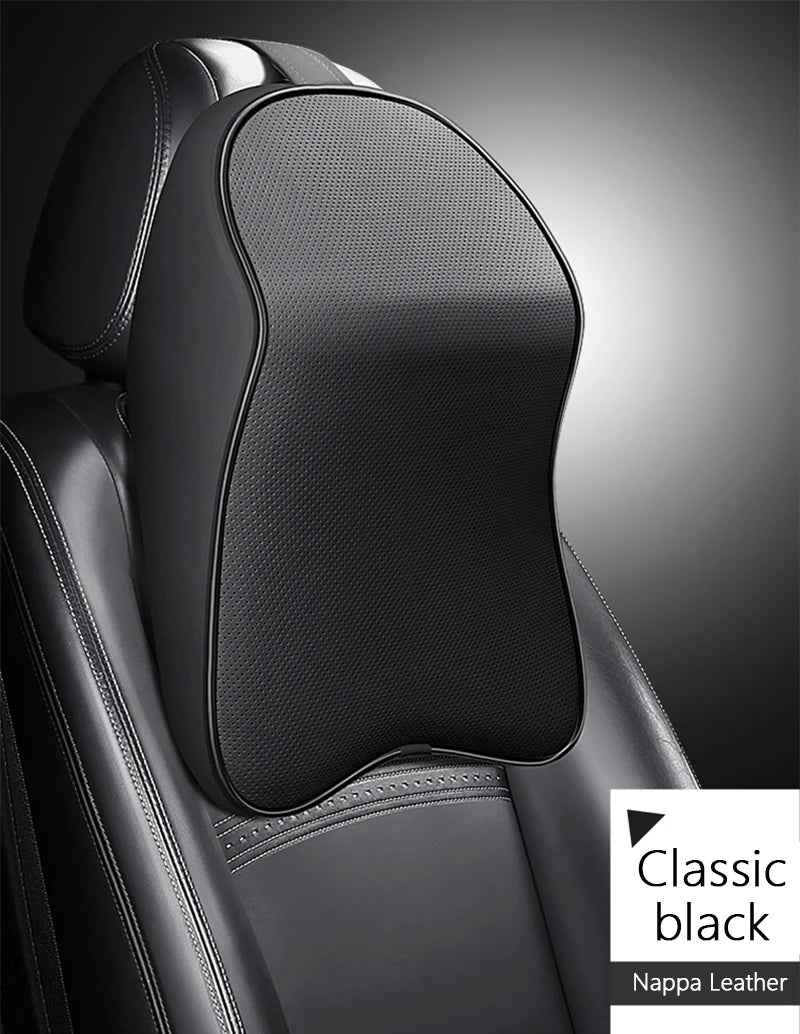 3D Nappa Leather Memory Foam Headrest Car Neck Pillow Support Neck Rest Pillow for Car Pain Relief Travel Neck Support