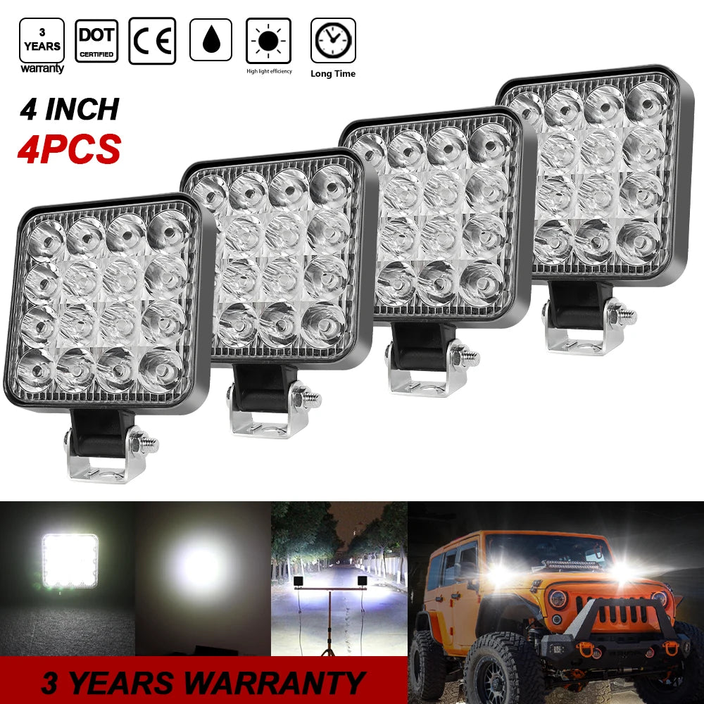 HAOLIDE Mini 4 inch LED Work Light 48W  6000k Off Road Spotlight for Truck 4X4 Car SUV ATV Barra LED Headlights 12V 24V