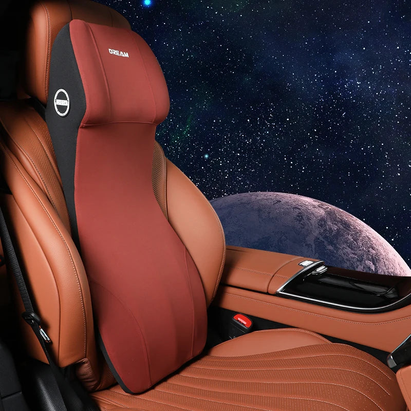 Car Leather Headrest Lumbar Support Memory Foam Car Rest Neck Pillow Back Cushion Seat Waist Supports Car Interior Accessories