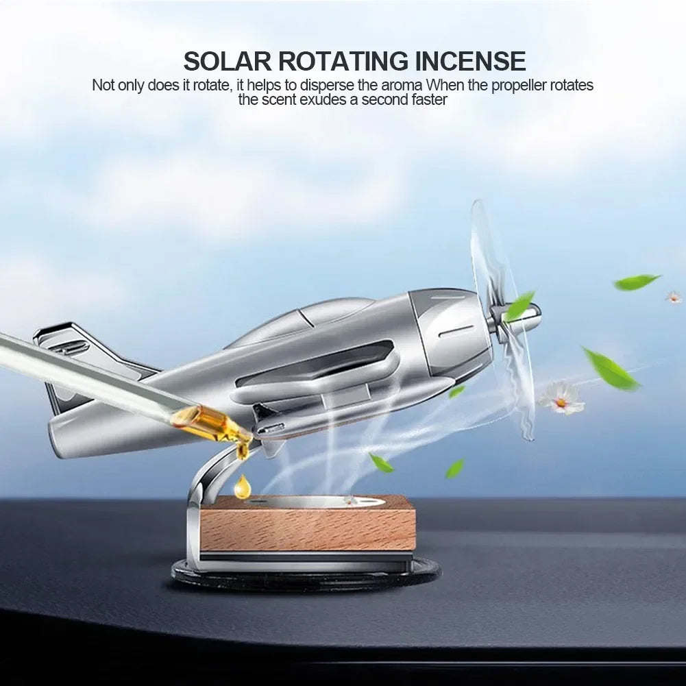 Solar-Powered Rotating Airplane Dashboard Ornament Plastic Creative Car Interior Accessory - Novelty Desktop Decoration for Car