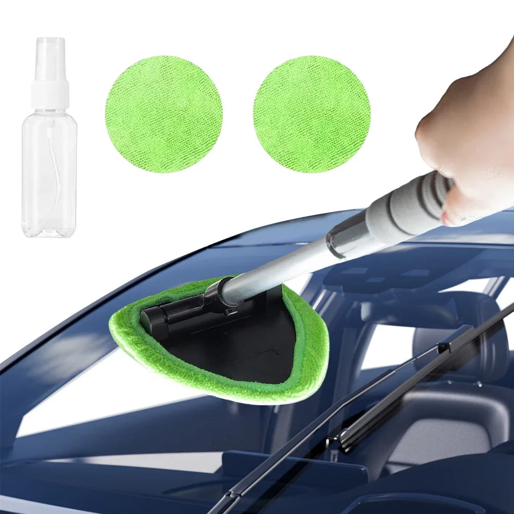 Windshield Washer Brush with 2 Microfiber Pads Car Window Cleaning Tool Extendable Handle Car Glass Cleaner for Car & Home Use