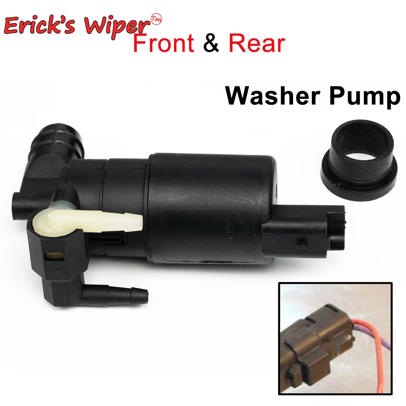 Erick's Wiper Front & Rear Windscreen Wiper Washer Pump Motor with Grommet For Peugeot 207 307 308 807 1007 Twin Water Outlet