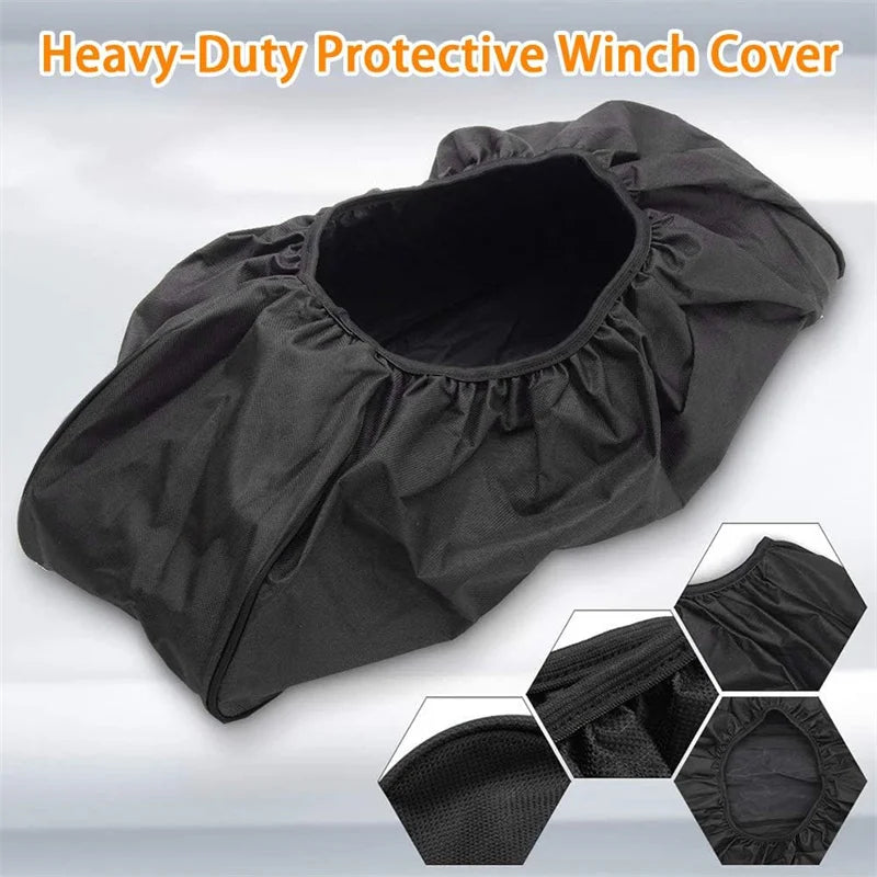 1/2PCS Durable 600D Soft Waterproof Winch Dust Cover Driver Recovery 8,000 -17,500 Lbs Black Car Accessories