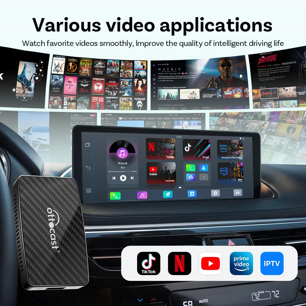OTTOCAST Play2 Video Pro Carplay Ai Box Wireless Android Auto Adapter Built in Youtube Netflix For VW Benz Ford 99% of Cars