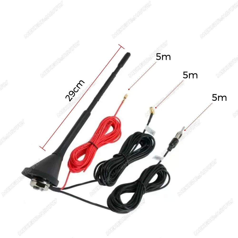 DAB Auto Radio Aerial Amplified Roof Mount Rod Antenna AM/FM Din SMA Male Connector 5m Cable for JVC Kenwood Pioneer Receiver