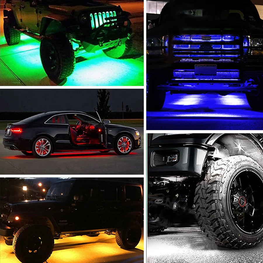 Waterproof 12V LED Rock Lights Kit Underbody Underglow Trail Rig Atmosphere Lamp for Car Truck ATV SUV Offroad Fender Neon Light