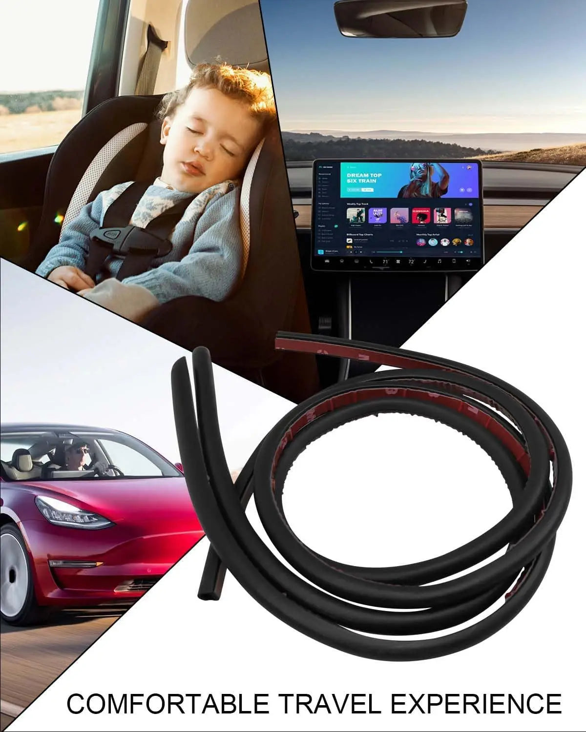 10pcs Door Seal Soundproof Kit For New Tesla Model Y Juniper 2025+ Launch 2025+ Rubber Weather Draft Seal Strip Wind Noise Kit