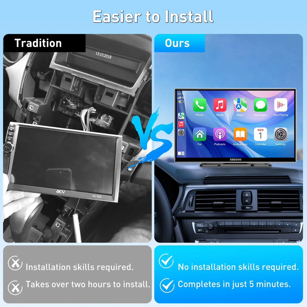 7" / 9" Inch Portable Wireless Carplay Android Auto Screen HD Car Radio Multimedia MP5 Video Player Rear Reversing Camera DVR