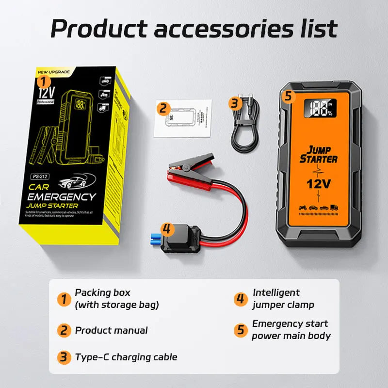 8000mAh Jump Starter Car Power Bank 12V Portable Charger Car Booster Auto Starting Device Emergency Car Battery Starter