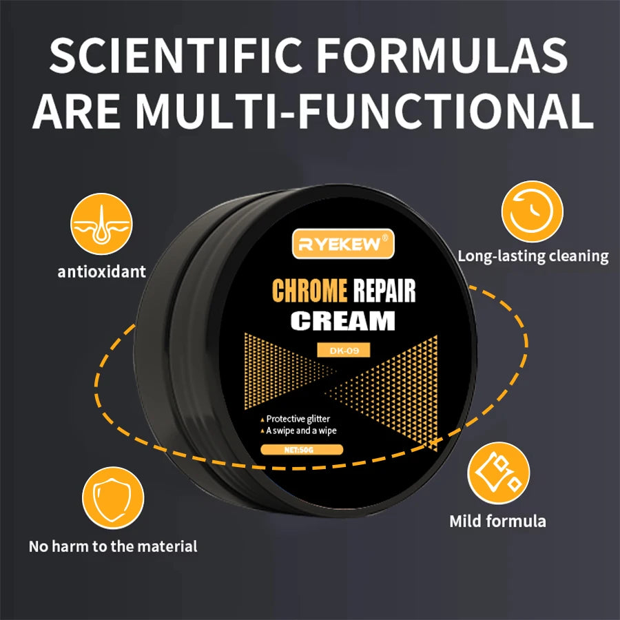 Chrome Plating Restoration Paste for Car, Wheel, Door Handle, Window, Metal Polish, Auto Care External Maintenanc Removes Rust