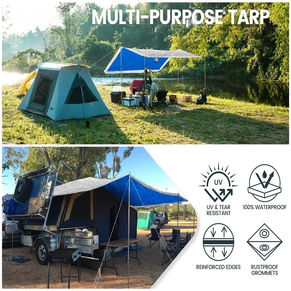 Waterproof Tarpaulin Large Heavy Duty Tarp UV Resistant Rip & Tear Proof Tarpaulin with Grommets Garden Rain Cover Awning Canopy