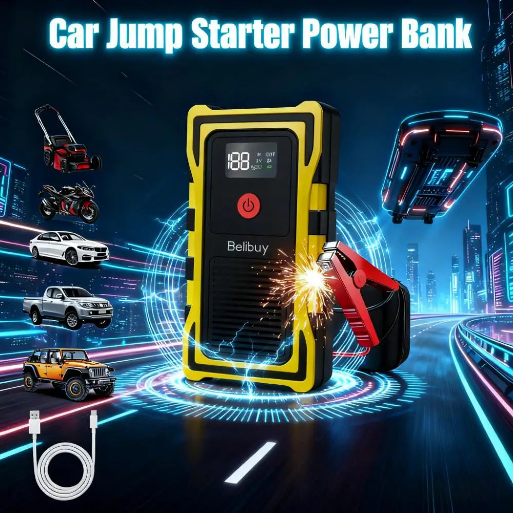 2000A Car Jump Starter, Power Bank and Emergency LED Light for All Diesel/Gasoline Cars 12V with Digital Display
