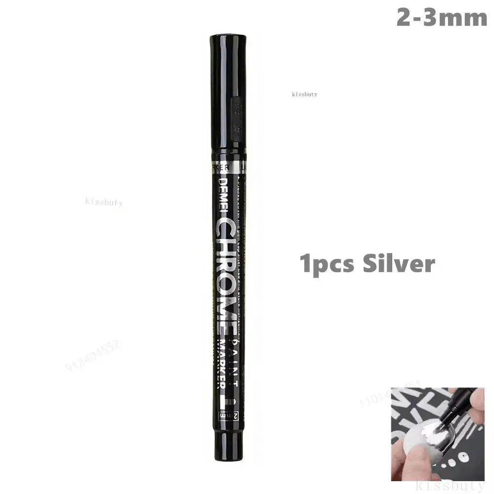 1-5Pcs Chrome Paint Marker Reflective Fluid Mirror Paint Pen 2mm Silvery Ink For DIY Car Styling Model Metal Wood Plastic Stone