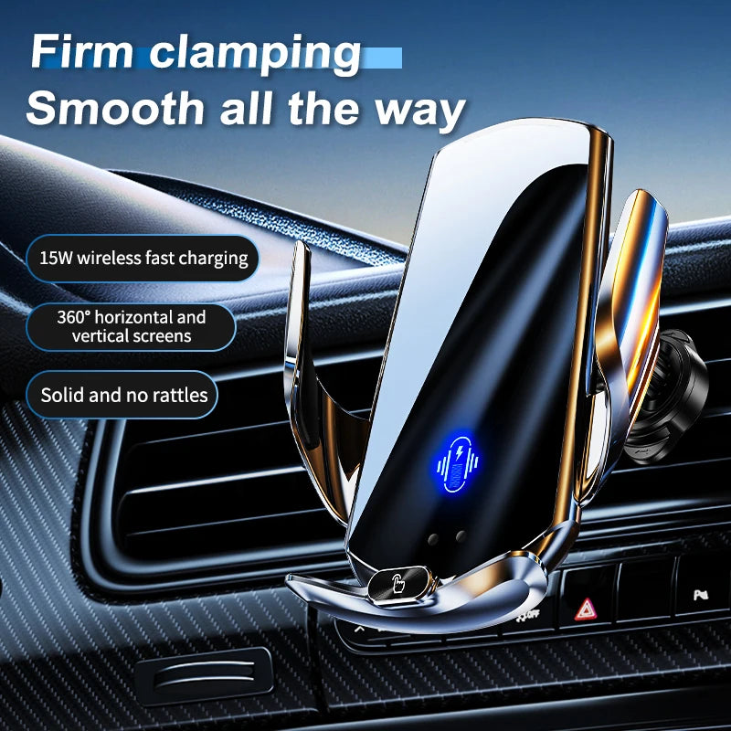 Car Mount Wireless Charging Stand Vehicle Phone Mounts Car Phone Holder Automatic Quick Release Button For Samsung Huawei Iphone