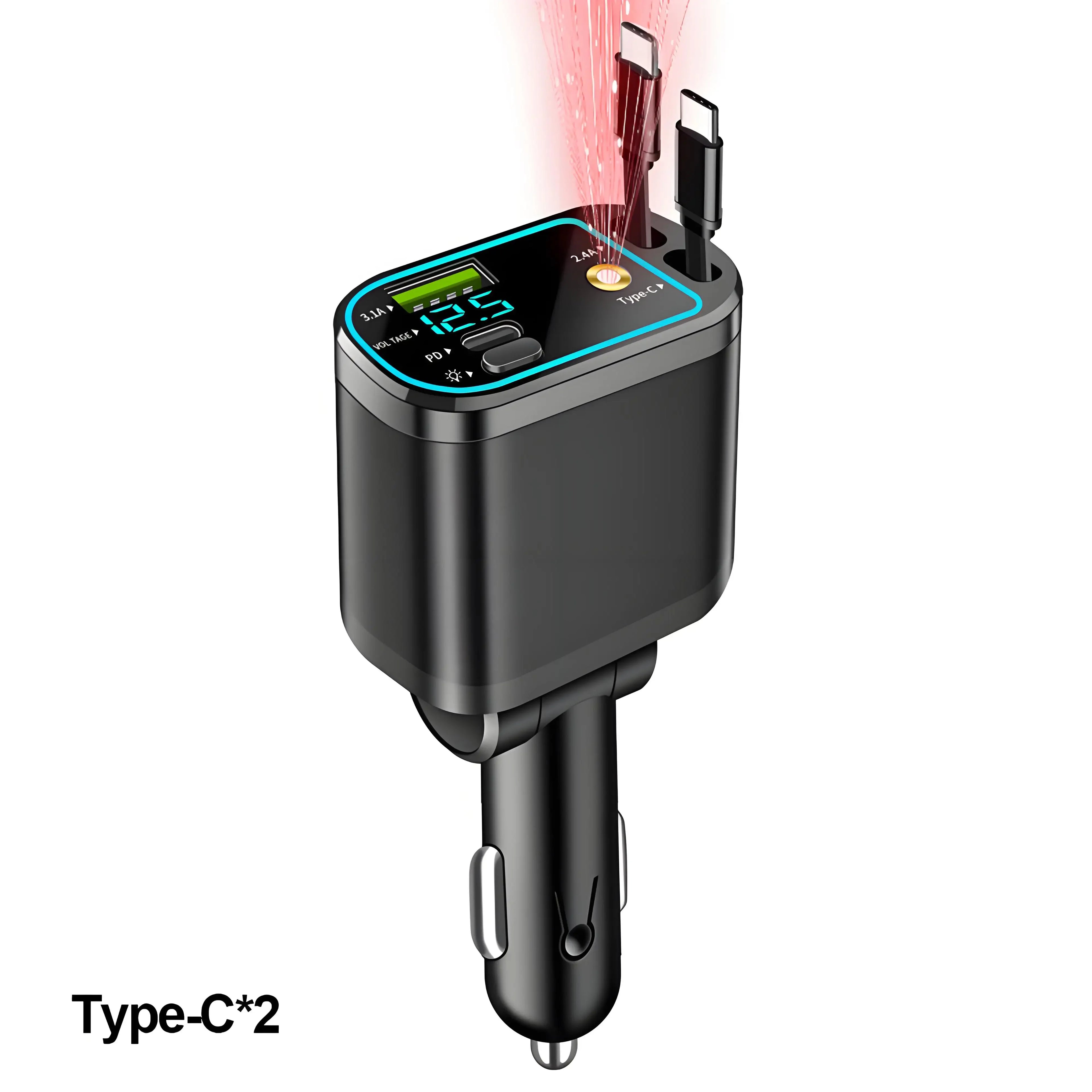 120W Retractable Car Charger with USB C Lightning Cable Starlight in Auto Roof Fast Charging for IPhone Samsung Phones