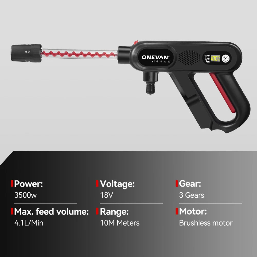 ONEVAN 3500W 220Bar Brushless Car Washing Machine Rechargeable  High Pressure Water Gun Wash Tools For Makita 18V Battery Pin