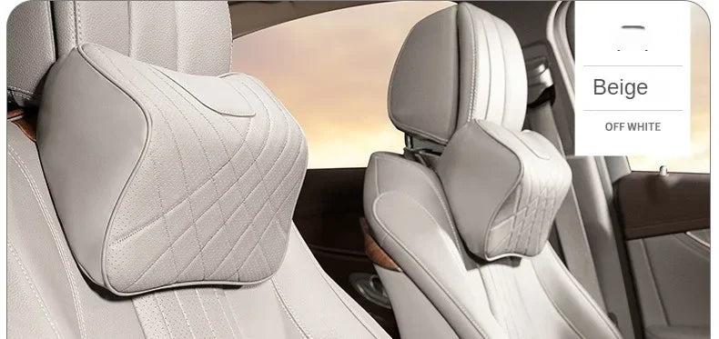 Car Neck Pillow Memory Foam Leather Auto Headrest And Back Cushion Set Seat Lumbar Waist Support Sewing Head Protective Cover