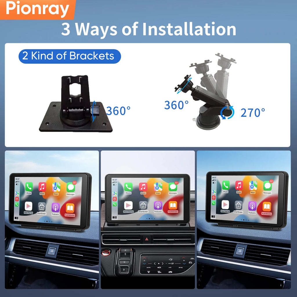 Pionray 7” Universal CarPlay Android Auto Car Radio Multimedia Video Player IPS Touch Screen With AUX USB Rearview Camera