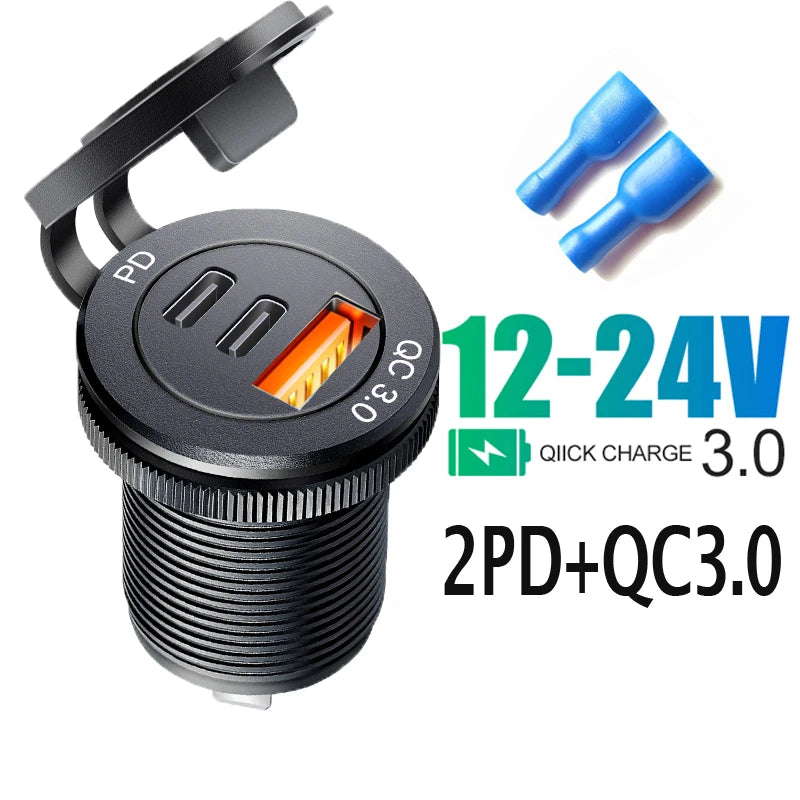 Type c usb steckdose 12v Universal PD type c usb port car fast charger socket qc3.0 power outlet adapter for Motorcycle Boat