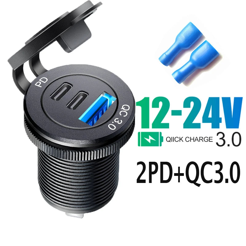 Type c usb steckdose 12v Universal PD type c usb port car fast charger socket qc3.0 power outlet adapter for Motorcycle Boat