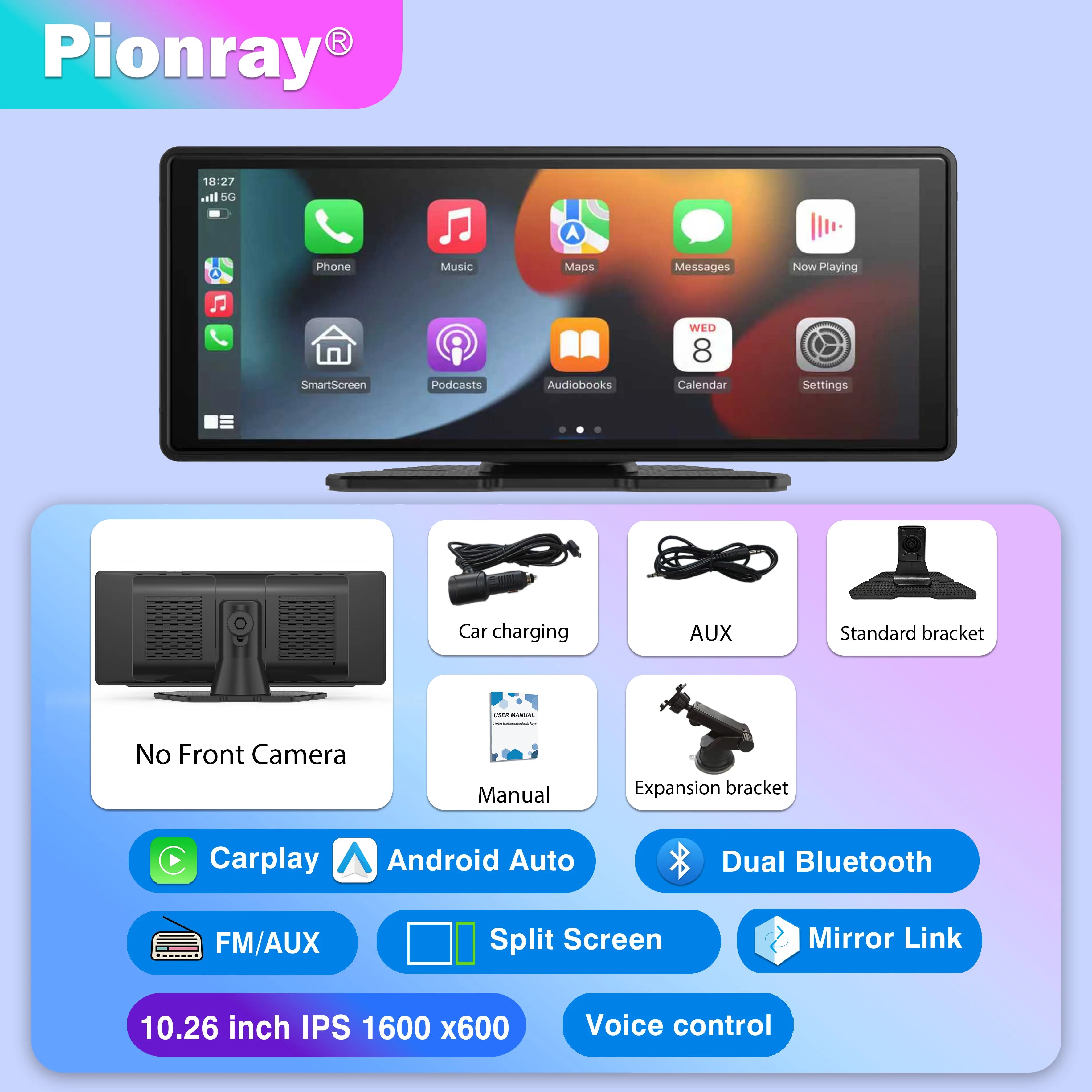 Pionray 7/10 inches android auto Universal Portable CarPlay for Car Screen Car Radio Video Wireless Carplay Screen for Apple