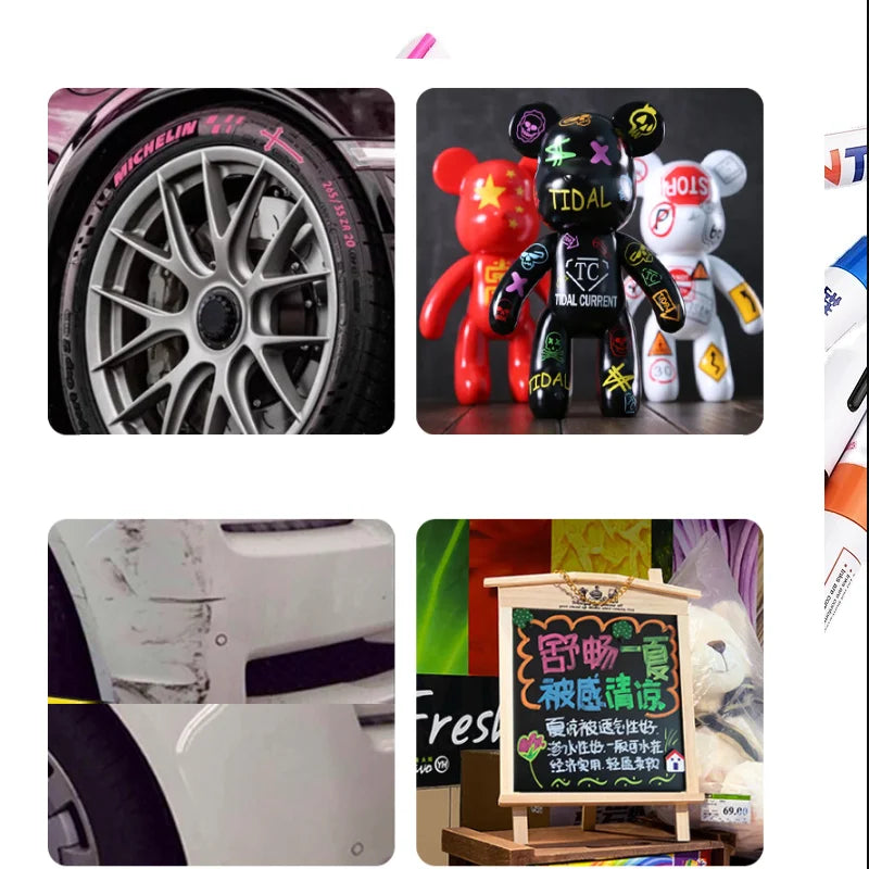 Car Paint Scratches Repair Brush Pen Waterproof Water Paint Marker Pen Car Tire Tread Care Automotive Black White Red Silver