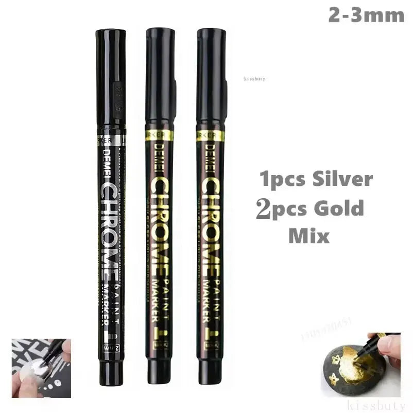 1-5Pcs Chrome Paint Marker Reflective Fluid Mirror Paint Pen 2mm Silvery Ink For DIY Car Styling Model Metal Wood Plastic Stone