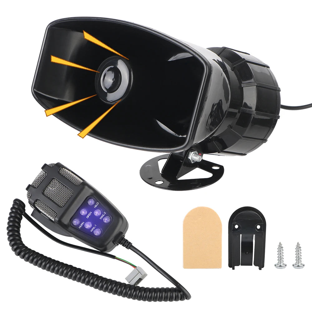 Car Warning Alarm Megaphone Button backlight Multi-tone & Claxon Horn Car Horn Police Siren Air Horn Speaker 120DB Loud 12V 100W