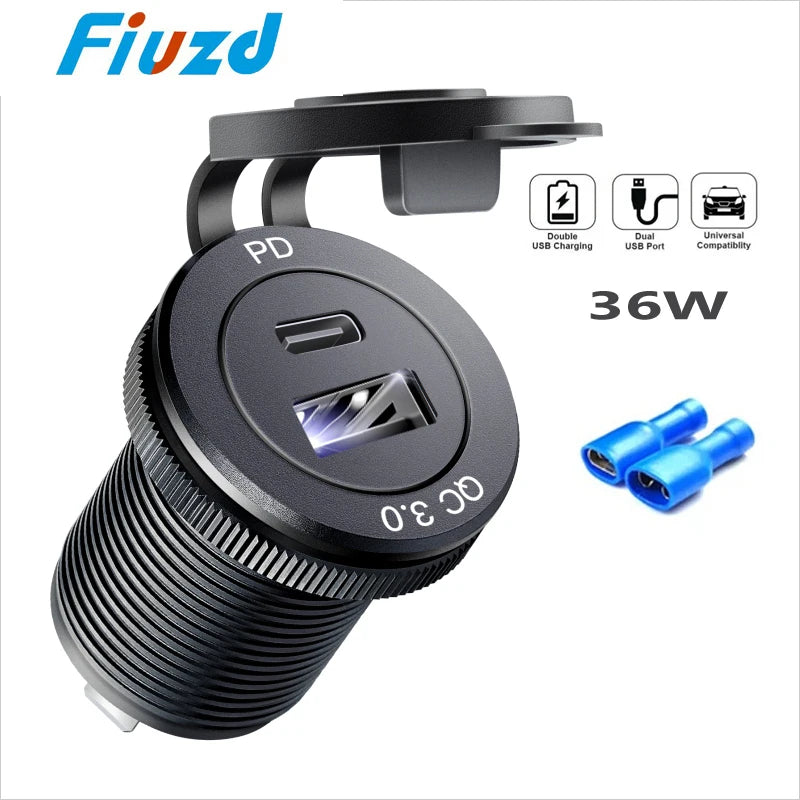 12v automotive usb socket USB C Car Charger Socket 12V/24V 3USB Socket PD3.0 and QC3.0 Car USB Port