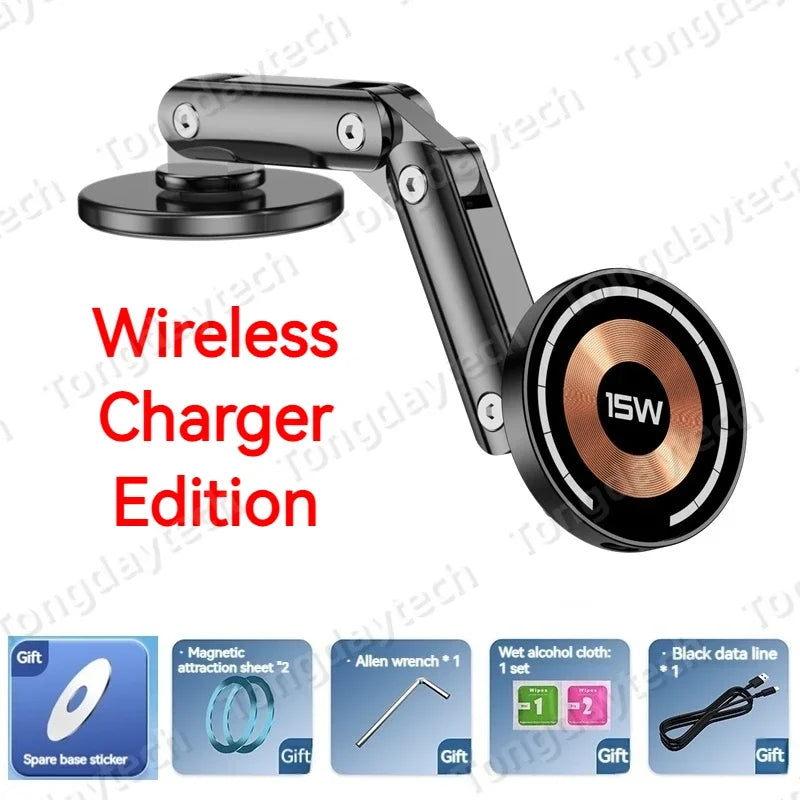 15W Car Magnetic Wireless Charger Holder 360 Rotation Metal Adjustable Angle in Car Stand For Iphone 15 14 13 12 Pro Max Samsung