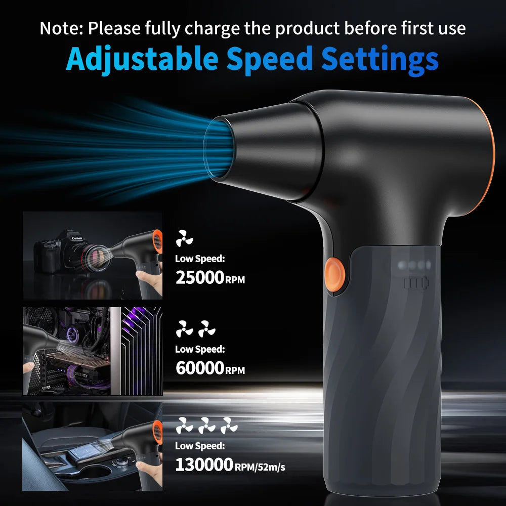 YIJU 130000RPM Air Duster Brushless 3 Gear Turbo Mini Air Blower Electric Violent Blower Rechargeable With Light Car Cleaning