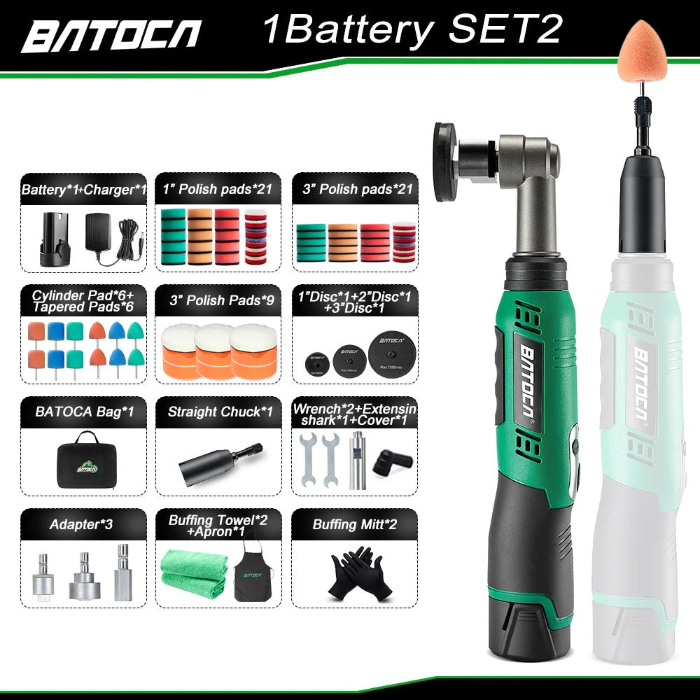 BATOCA S6 Cordless Mini Car Polisher With 2 Heads RO&DA Portable Handle Polishing Machine Kit for Auto Detailing Waxing