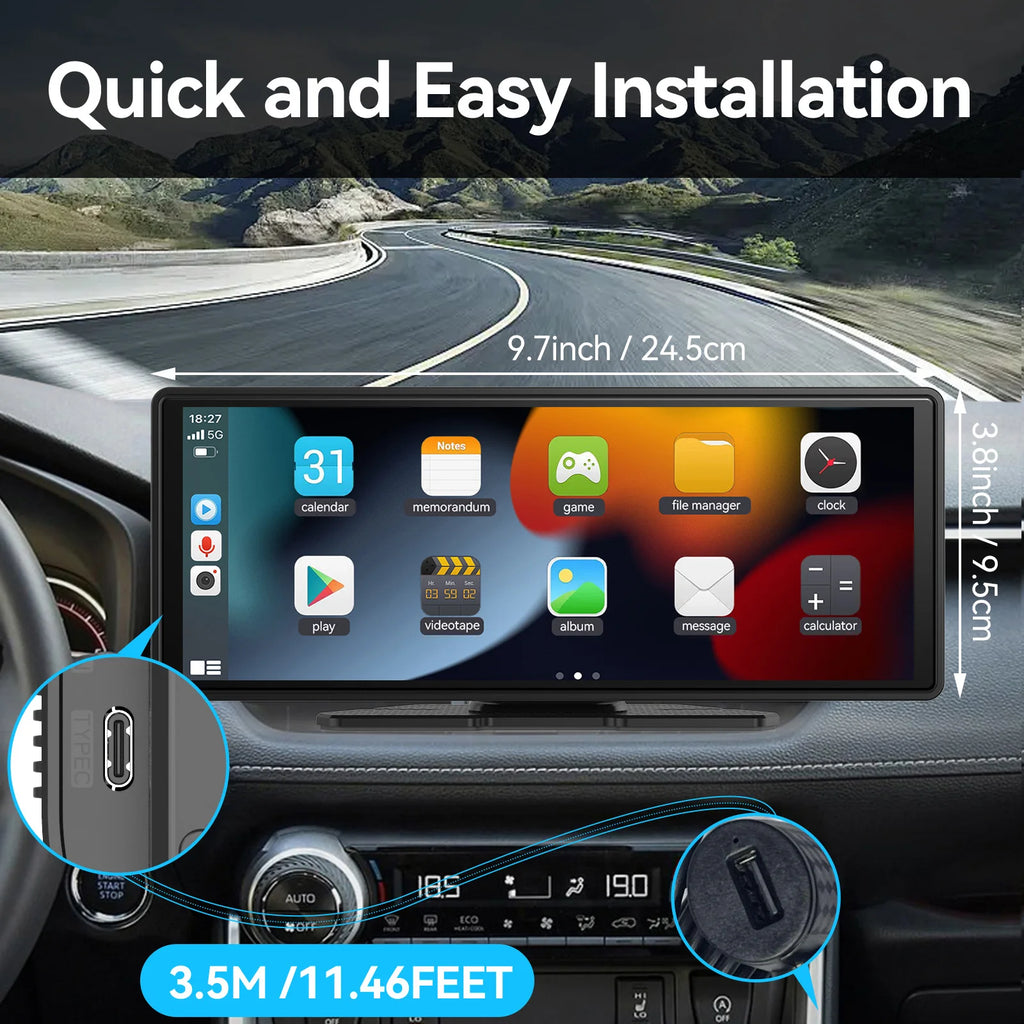 Universal Portable Wireless Carplay Screen for Car with Android Auto Touchscreen Car Stereo System