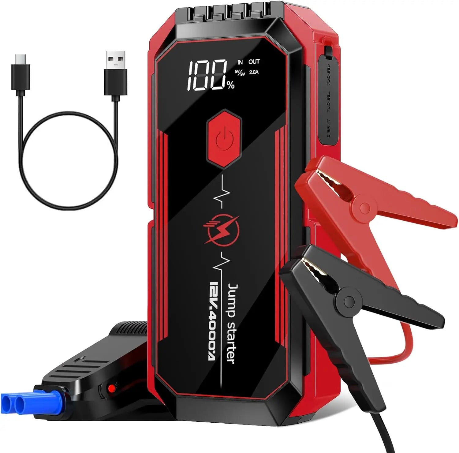Portable 2500A Car Jump Starter with LCD Display - 12V Jump Box for Gas & Diesel Engines, Black