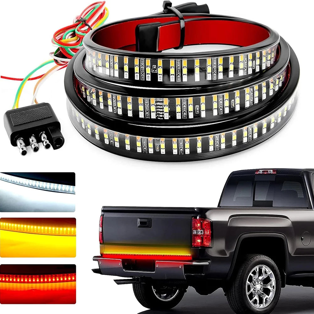 Truck Tailgate Light Bar Triple Row LED Tailgate Light Strip with Brake Reverse Sequential Turning Signals for Cars Pickup 12V