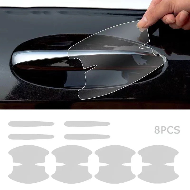 8Pcs Invisible Car Door Bowl Handle Protective Sticker Anti-collision Scratch-resistant Protection Clear Strip Car Accessories