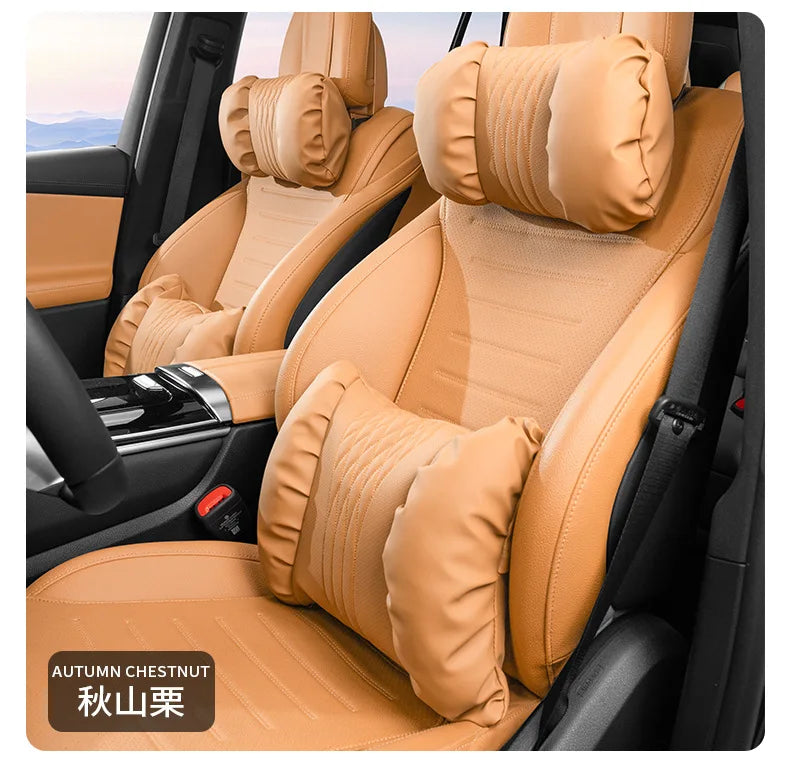 Quality Nappa Leather Car Headrest Lumbar Support Cushion Comfortable Soft Car Neck Pillows Waist Pillow Car Interior Accessorie