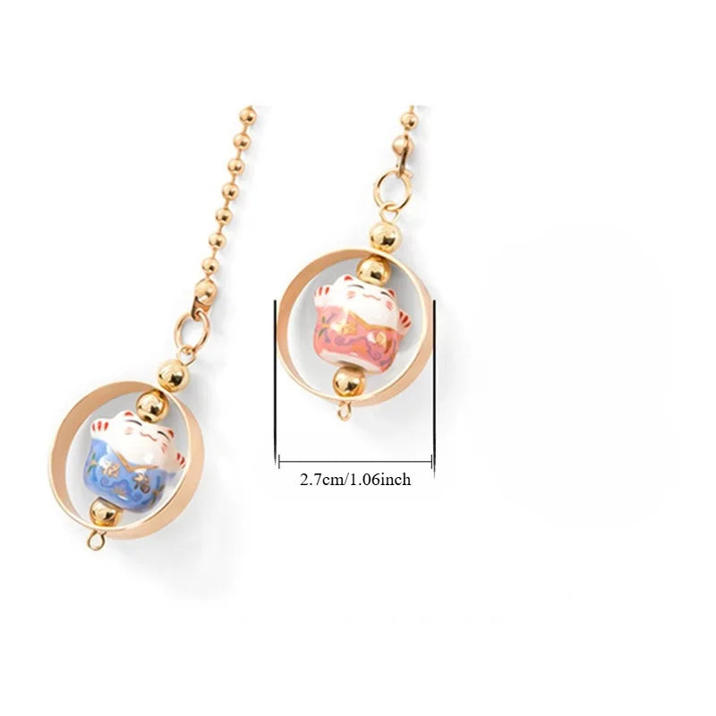 1pc Car Pendant Lucky Cat Car Rearview Mirror Decoration Ceramics Alloy Hanging Ornament Automobile Dashboard Accessories Gift