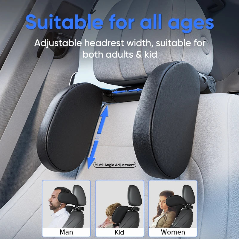 Ergonomic 360° Adjustable Auto Cervical Pillow with Memory Foam & Side Pads One-Click Sleep Headrest for Car