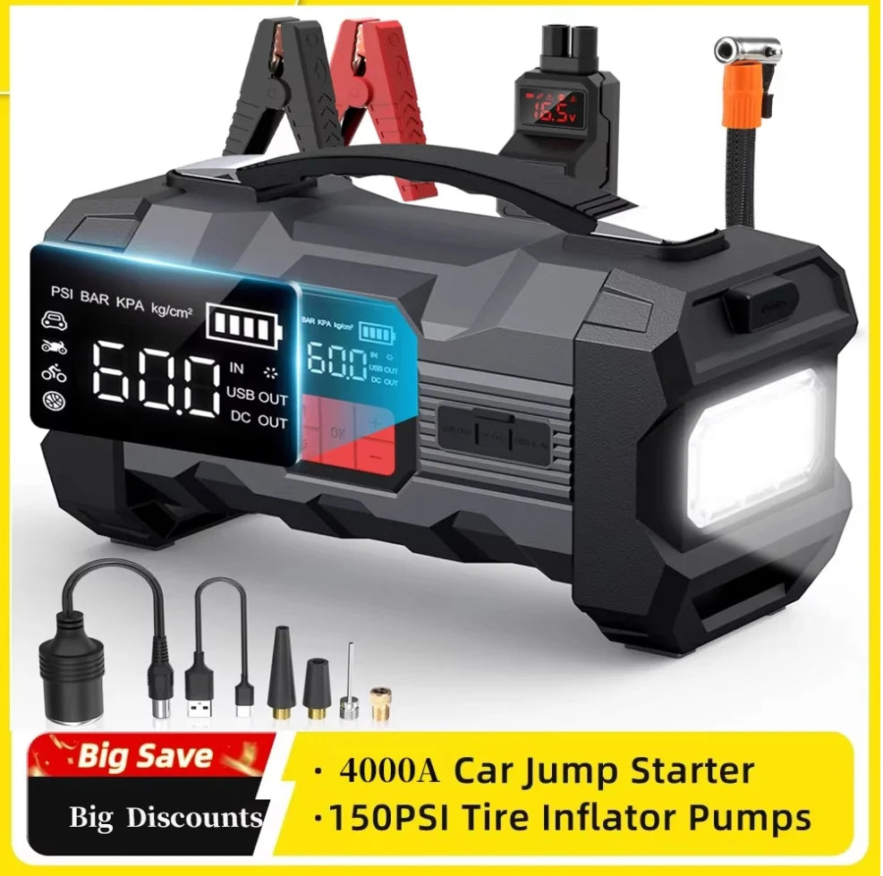 8000A Booster Battery 26800mAh Jump Starter (up to All Petrol, Diesel Engine 10.0L), with USB Charging Port, LED Light
