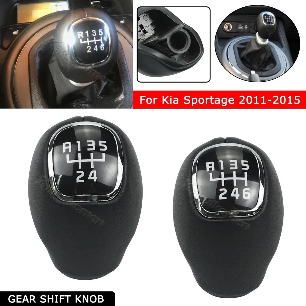 6 Speed Leather Gear Knob Shift Lever Shifter Handball For KIA Sportage 2011-2015 For Rio 3 5 VELOSTER 2013 2014 2015