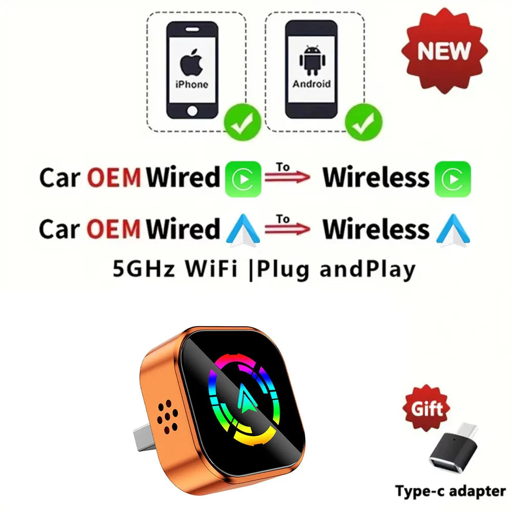 NEW Wireless CarPlay Android Auto Wireless Adapter SmartMini Box Plug And Play WiFi Fast Connect OTA Update Universal For Toyota